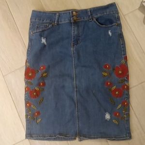 Sandpiper embroidered midi jean skirt 10